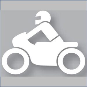 Motorradfahrer fährt ein Motorrad seitlich auf grauem Hintergrund. bodenmarkierung-profishop.de