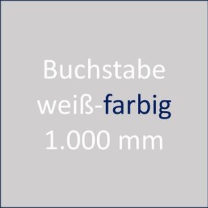 Buchstabe „weiß-farbig 1.000 mm“ auf grauem Hintergrund. bodenmarkierung-profishop.de.