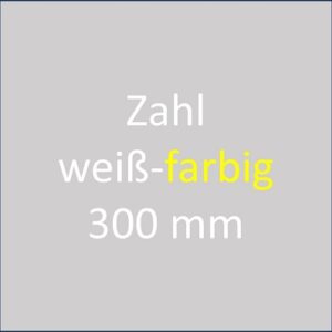 Zahl 300 mm, weiß-farbig, Text auf grauem Hintergrund. bodenmarkierung-profishop.de